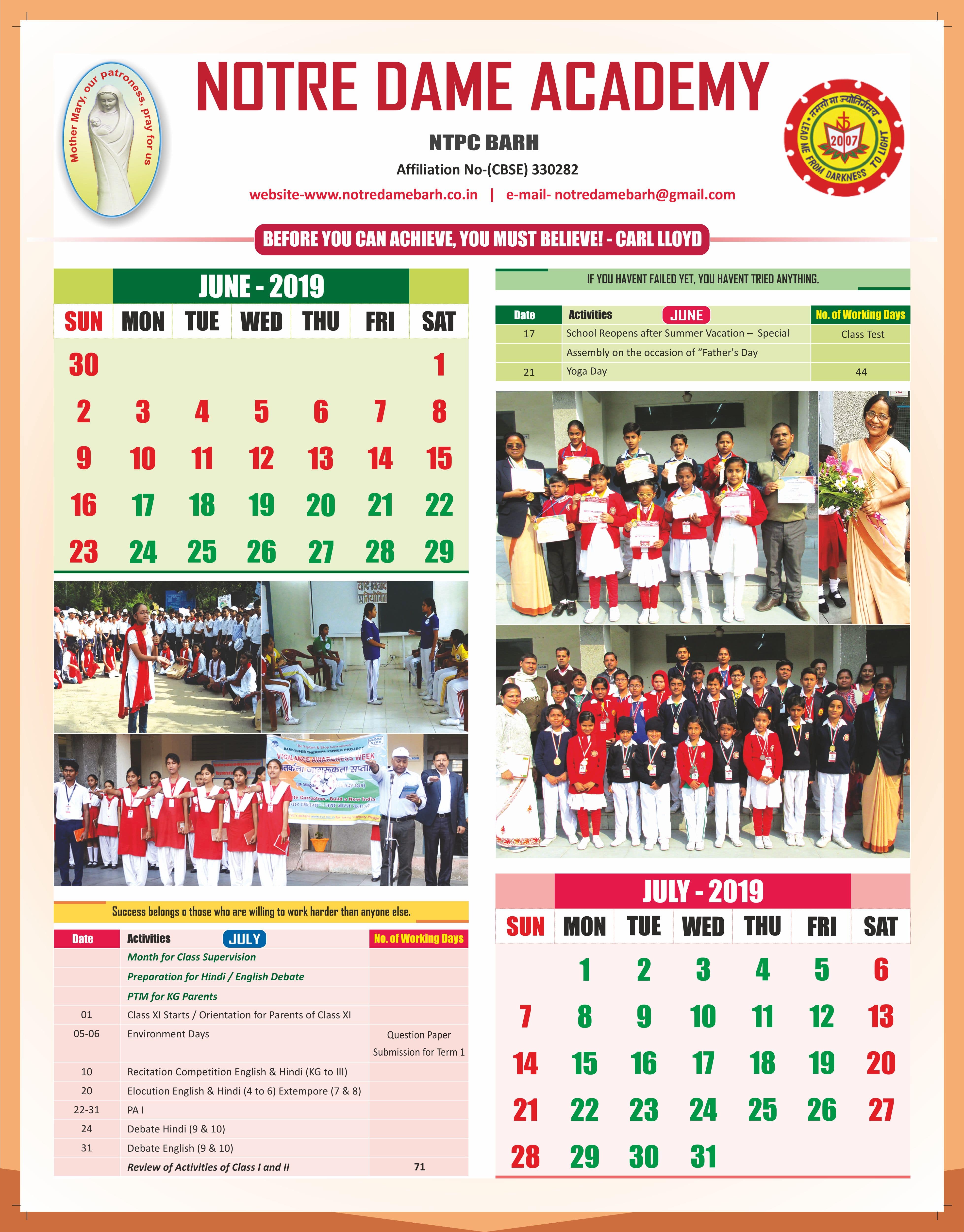 School Calendar NDA Barh